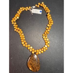 NEW freshwater pearl and bronzite necklace with sterling silver clasp